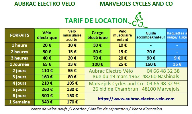tarifs location aubrac electro velo